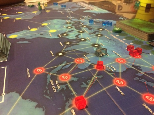Pandemic board game, close-up